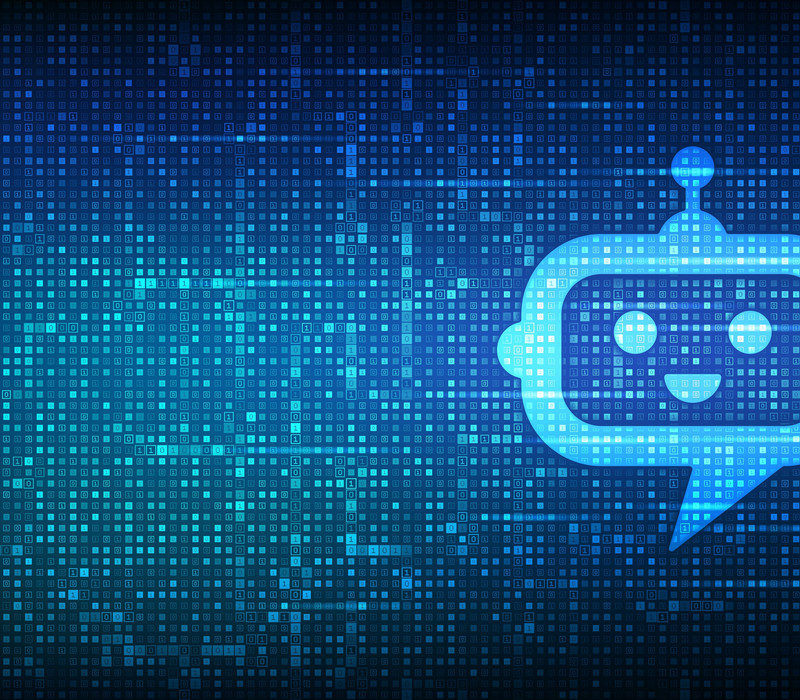 Robot chatbot head icon sign made with binary code. Chatbot assi